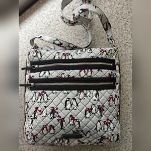 Vera Bradley Quilted Playful Penguins novelty print Gray Hipster Crossbody Bag